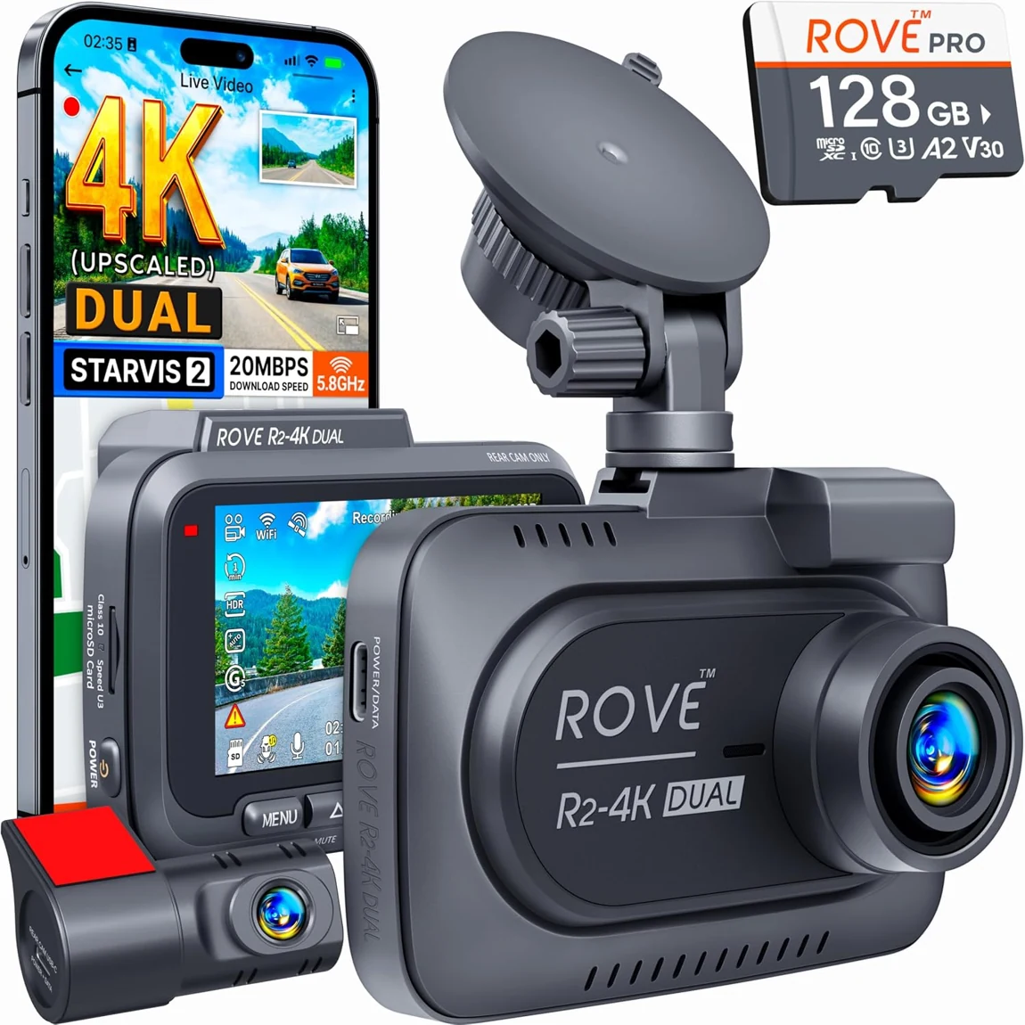 ROVE R2-4K DUAL dash camera product photograph